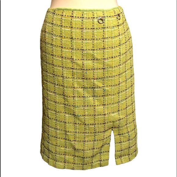 Requirements tweed basket weaved lime green skirt - Picture 1 of 5